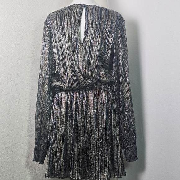 Ramy Brook Metallic Stripe Long Sleeve Belted Mini Dress Sz L - Picture 6 of 15